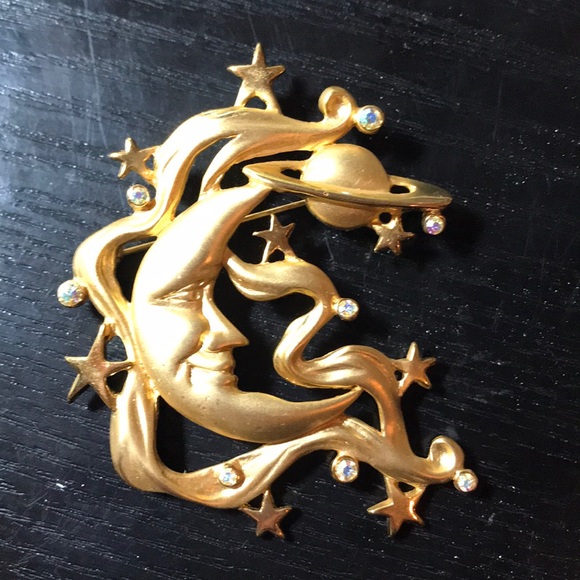 Nordstrom Jewelry - Stunning Gold Pin MOON AND SATURN 🪐